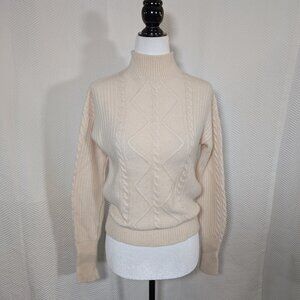Cynthia Rowley 100% 2 ply cashmere sweater cream cable knit quiet luxury Small